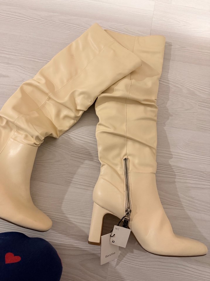 Bej Kadın Dizüstü İnce Topuklu Çizme - Görsel 4