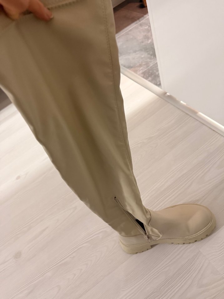 Bej kısa Topuklu Kadın Diz Boyu Çizme - Görsel 3