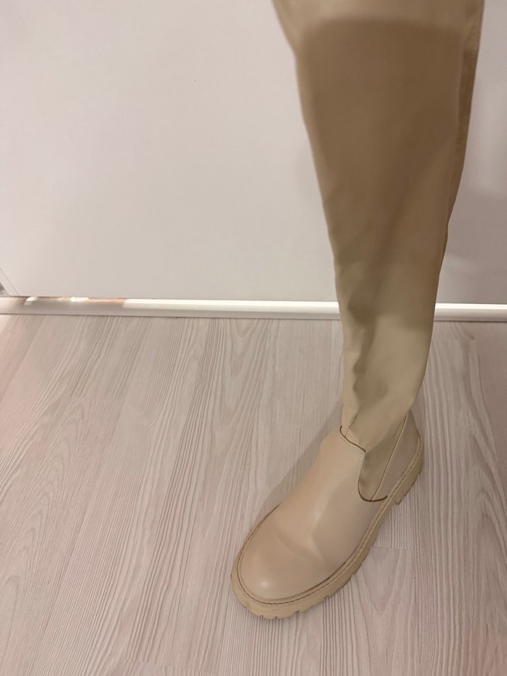 Bej kısa Topuklu Kadın Diz Boyu Çizme - Görsel 2