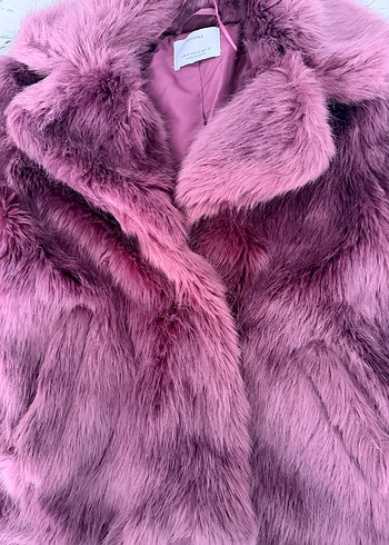 Bershka markaLila Kadın Suni Kürk Midi Kaban - Görsel 8