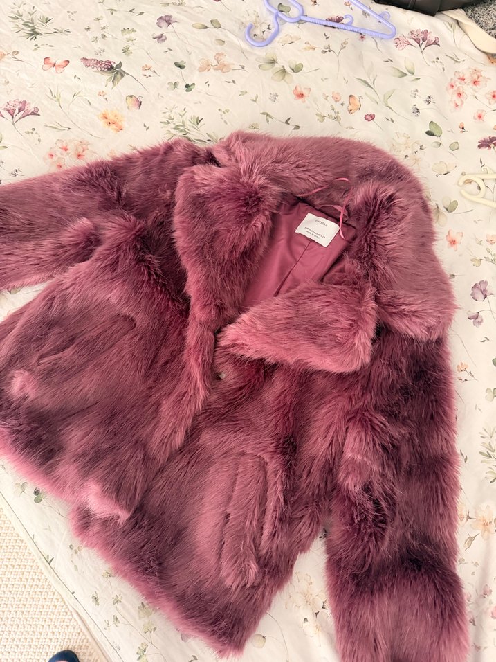 Bershka markaLila Kadın Suni Kürk Midi Kaban - Görsel 3