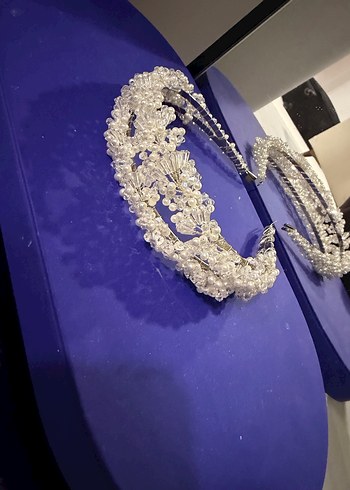 Beyaz Boncuklu Cam Saç Aksesuarı düğün gelin taçı - Görsel 2