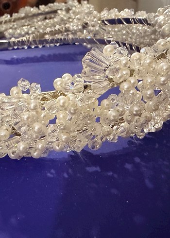 Beyaz Boncuklu Cam Saç Aksesuarı düğün gelin taçı - Görsel 3