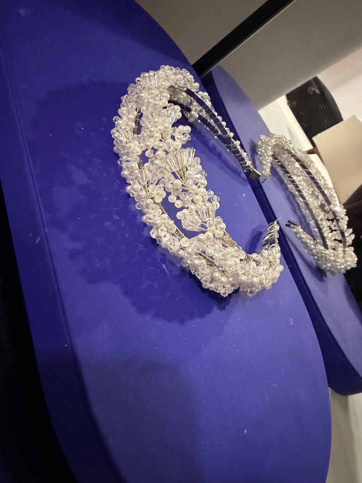 Beyaz Boncuklu Cam Saç Aksesuarı düğün gelin taçı - Görsel 2