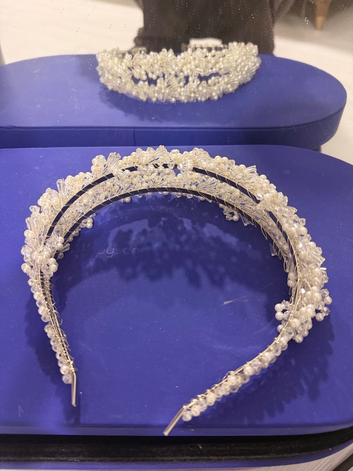 Beyaz Boncuklu Cam Saç Aksesuarı düğün gelin taçı - Görsel 4