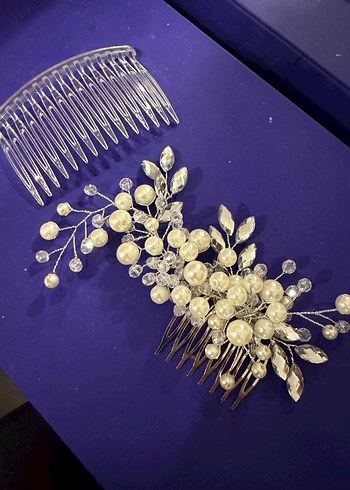 Beyaz Boncuklu Cam Saç tokası gelin taçı için - Görsel 2