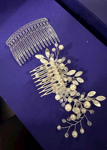 Beyaz Boncuklu Cam Saç tokası gelin taçı için - Görsel 3