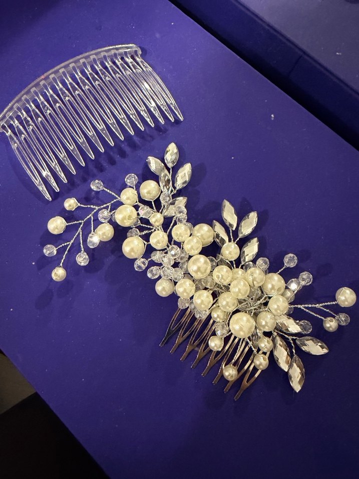 Beyaz Boncuklu Cam Saç tokası gelin taçı için - Görsel 2