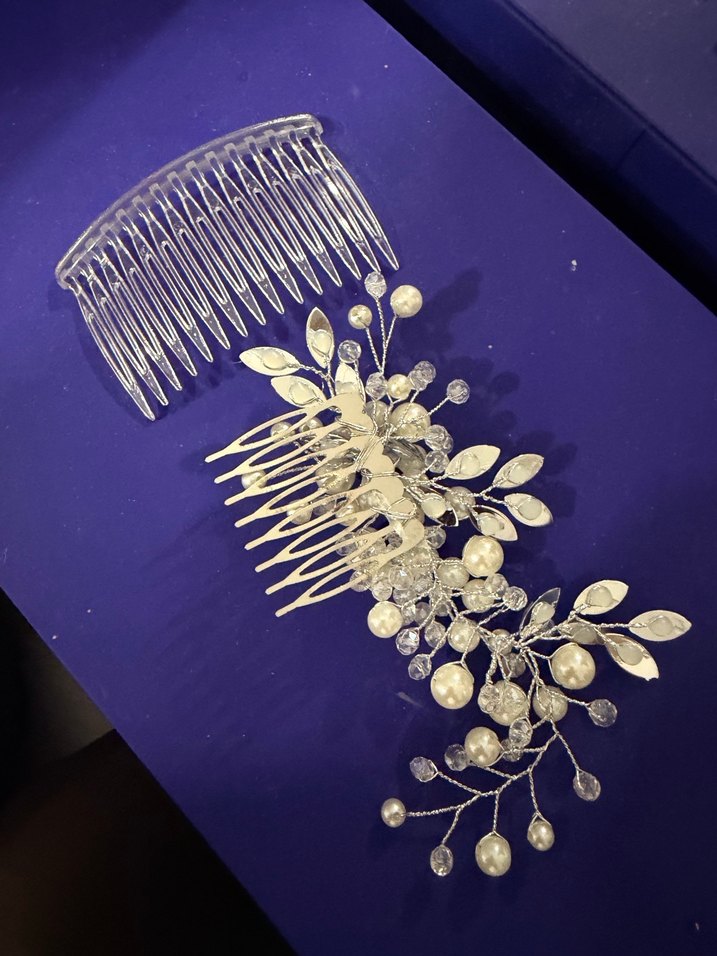 Beyaz Boncuklu Cam Saç tokası gelin taçı için - Görsel 3