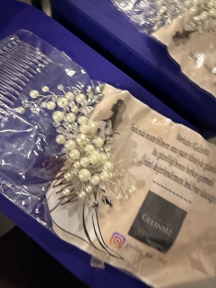 Beyaz Boncuklu Cam Saç tokası gelin taçı için - Görsel 4