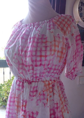 Tyess Pembe ipek sifon mini elbise