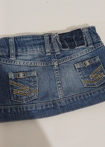 Kadın Mavi Kot Mini Etek Kemerli - Görsel 5