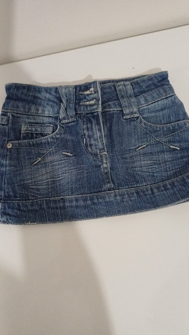 Kadın Mavi Kot Mini Etek Kemerli - Görsel 2