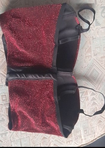 Bordo Parlak Straplez Mini Bustiyer - Görsel 2