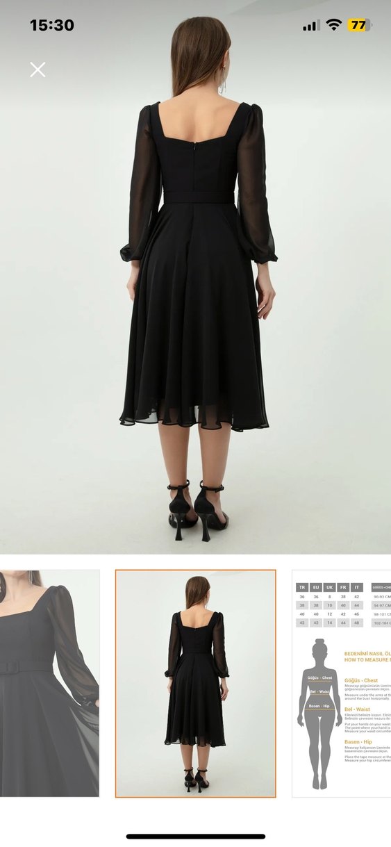 Lafaba Siyah Kare Yaka Kemerli Midi Şifon Abiye Elbise - Görsel 5