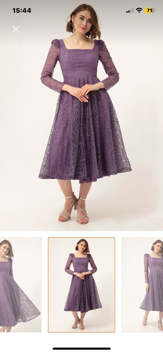 Lavanta Kare Yaka Simli Abiye - Görsel 2