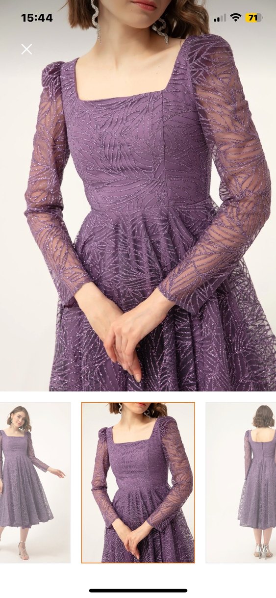 Lavanta Kare Yaka Simli Abiye - Görsel 4