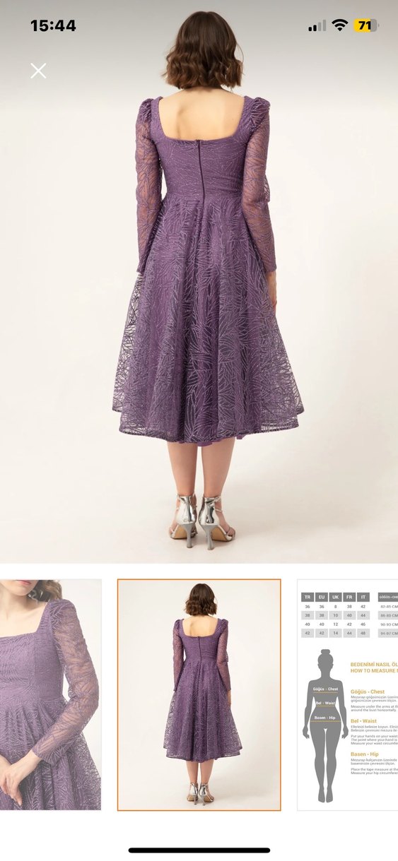 Lavanta Kare Yaka Simli Abiye - Görsel 5