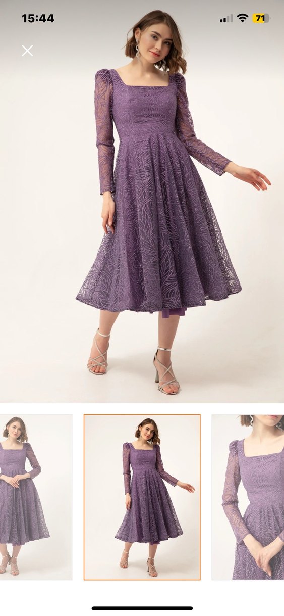 Lavanta Kare Yaka Simli Abiye - Görsel 3