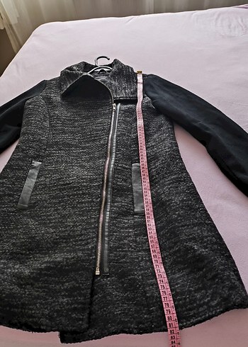 Siyah Gri Fermuarlı Kadın Kabanı - Görsel 7