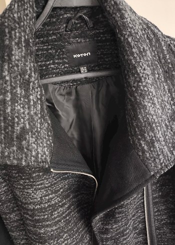 Siyah Gri Fermuarlı Kadın Kabanı - Görsel 6