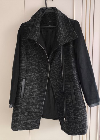 Siyah Gri Fermuarlı Kadın Kabanı - Görsel 2