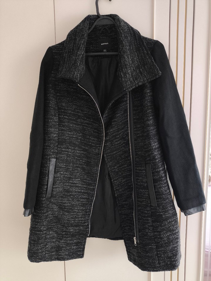 Siyah Gri Fermuarlı Kadın Kabanı - Görsel 2