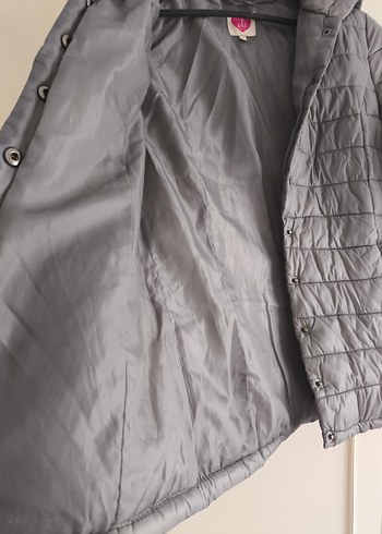 Gri Düğmeli Kadın İnce Şişme Mont - Görsel 5