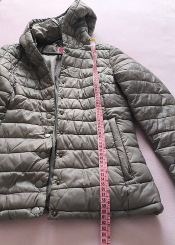 Gri Düğmeli Kadın İnce Şişme Mont - Görsel 6