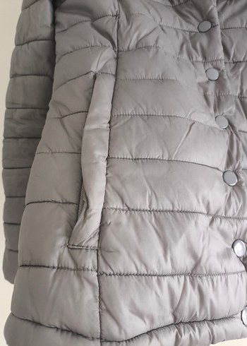 Gri Düğmeli Kadın İnce Şişme Mont - Görsel 2