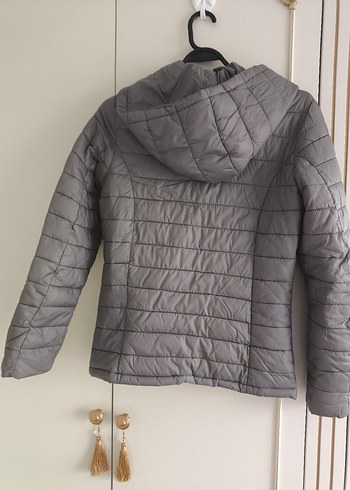 Gri Düğmeli Kadın İnce Şişme Mont - Görsel 4