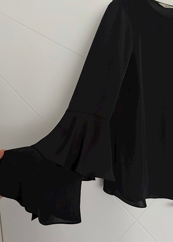 Siyah Uzun Kollu Fırfırlı Kadın Gömlek - Görsel 2