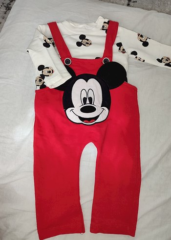çocuk Kırmızı Mickey Mouse Düğmeli Tulum