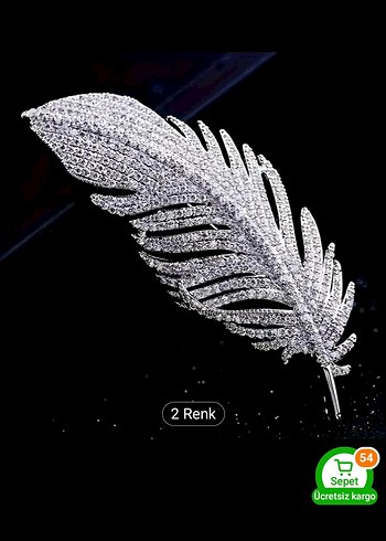 Gri Minimalist Gotik Broş tüy detaylı - Görsel 2