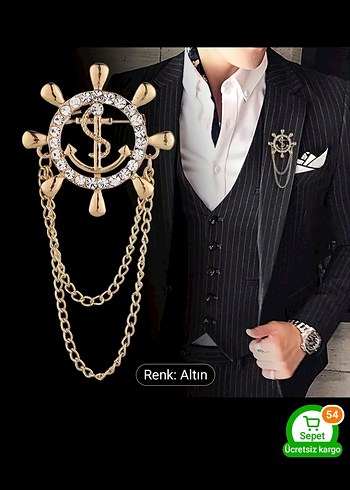 Altın Renk Zincirli Erkek Rozet denizci dümeni - Görsel 2