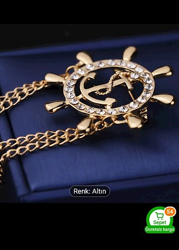 Altın Renk Zincirli Erkek Rozet denizci dümeni - Görsel 3