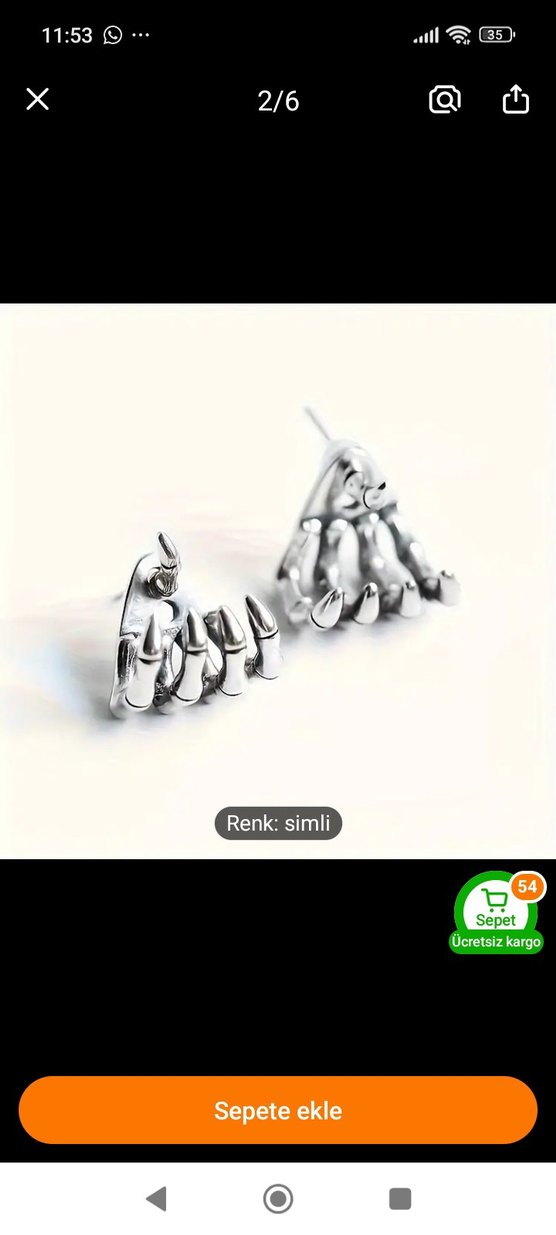 Gri iskelet el Detaylı Mini Punk Küpe - Görsel 2