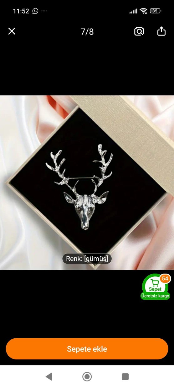 Gümüş Renk Parlak Geyik Broş - Görsel 5