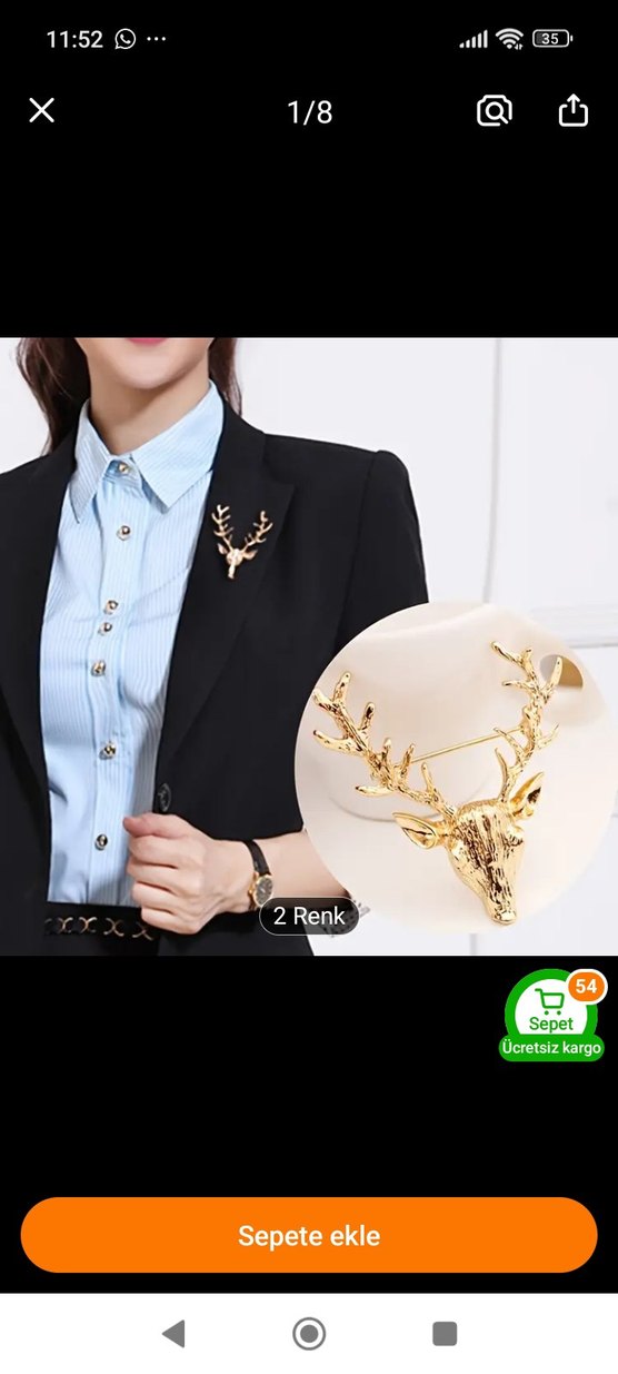 Gümüş Renk Parlak Geyik Broş - Görsel 4