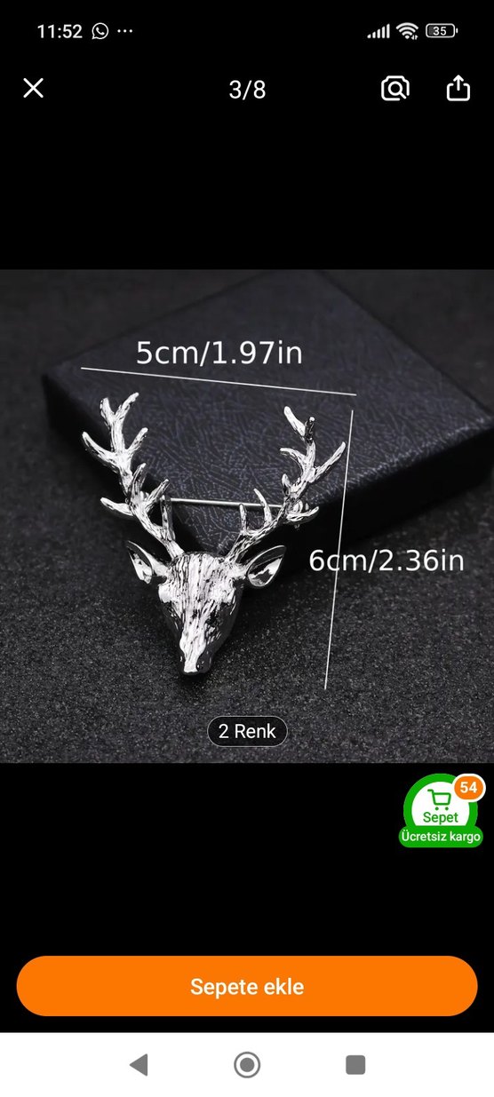 Gümüş Renk Parlak Geyik Broş - Görsel 2