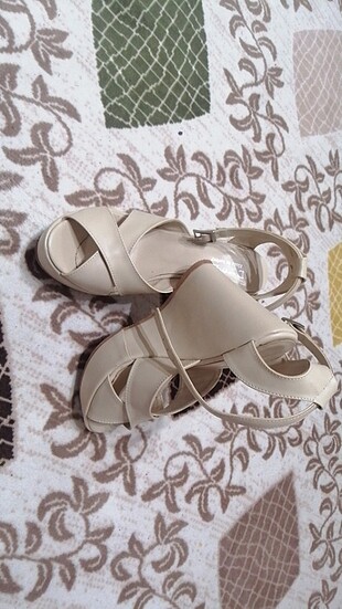 Platform topuklu sandalet ayakkabı bej - Görsel 7