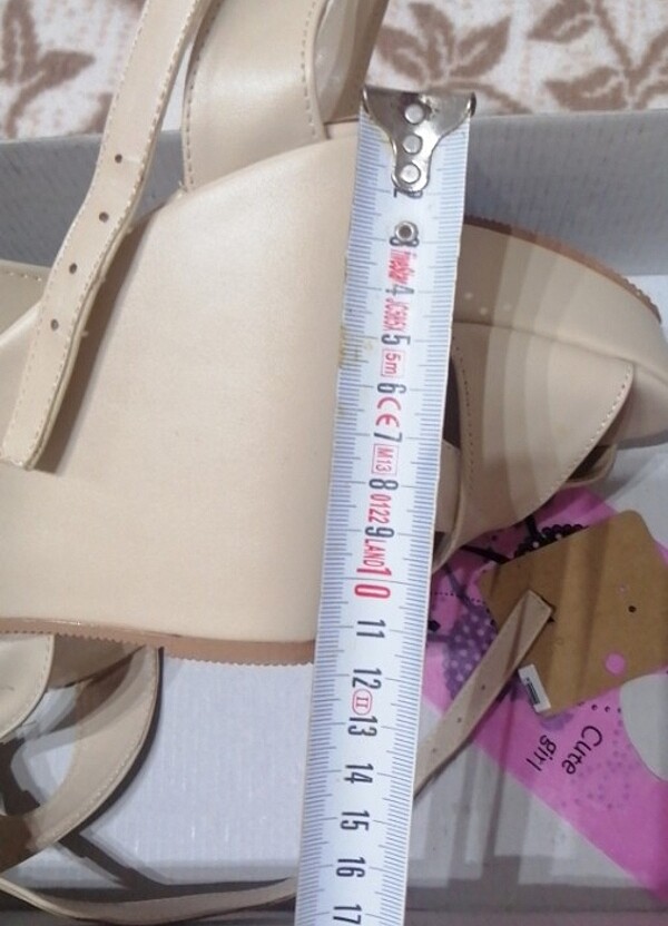 Platform topuklu sandalet ayakkabı bej - Görsel 5