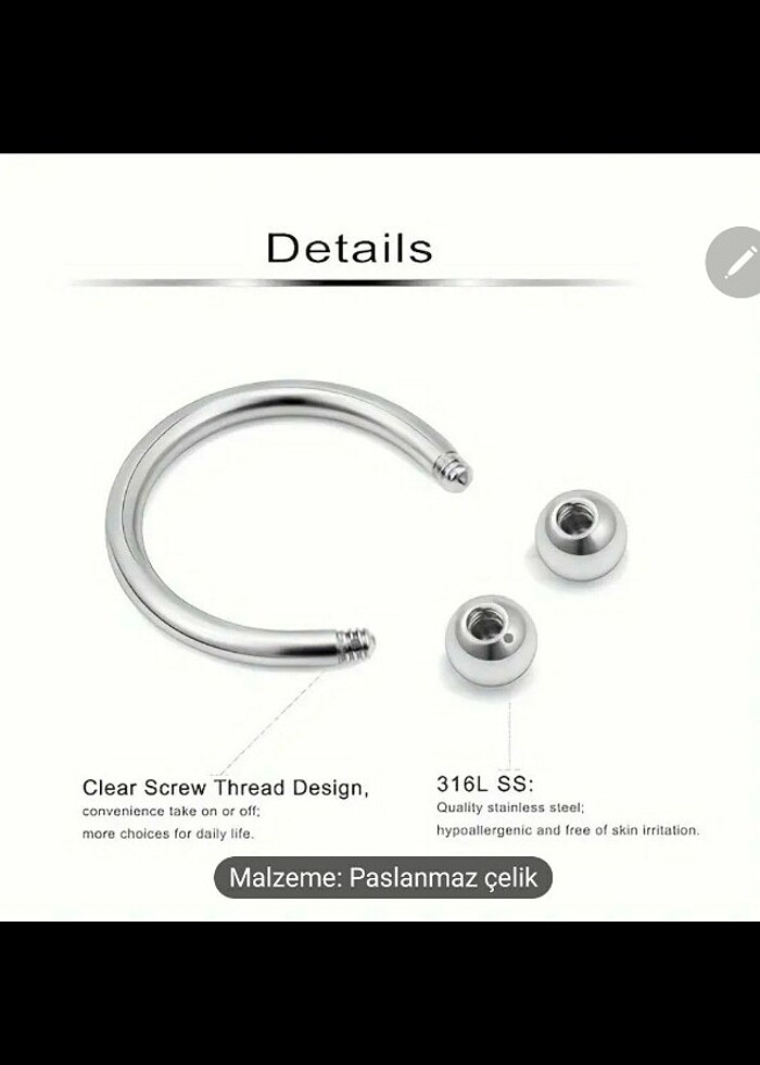 Piercing dudak halkası burun kıkırdak küpe - Görsel 3