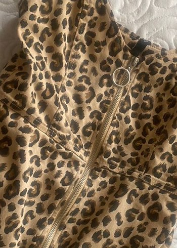 m Beden Leopar Desenli jean Elbise