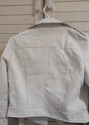 Beyaz Mini Deri Ceket - Görsel 2