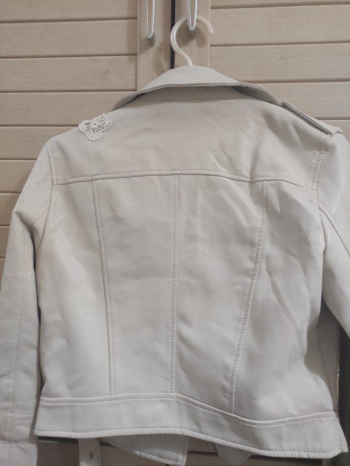 Beyaz Mini Deri Ceket - Görsel 2