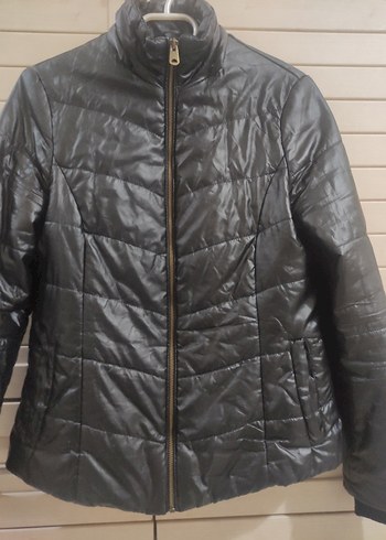 Siyah Deri görünümlü Fermuarlı Kadın Ceket - Görsel 3