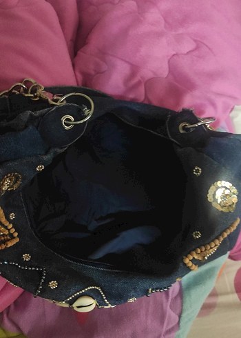 Boncuk İşlemeli Çok Renkli Denim Bohem Çanta - Görsel 3