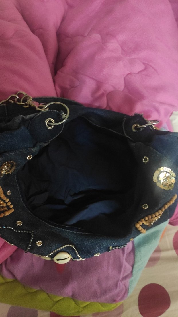 Boncuk İşlemeli Çok Renkli Denim Bohem Çanta - Görsel 3