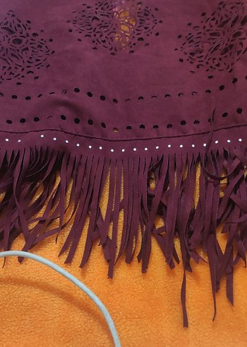 Bordo Süet Nakışlı Püsküllü Kadın Yelek - Görsel 3